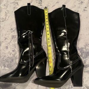 Bella Black Faux Patent Leather Tall Western Boots
